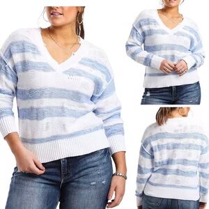Bke Buckle Pulled stitch striped sweater distressed blue white striped small $68